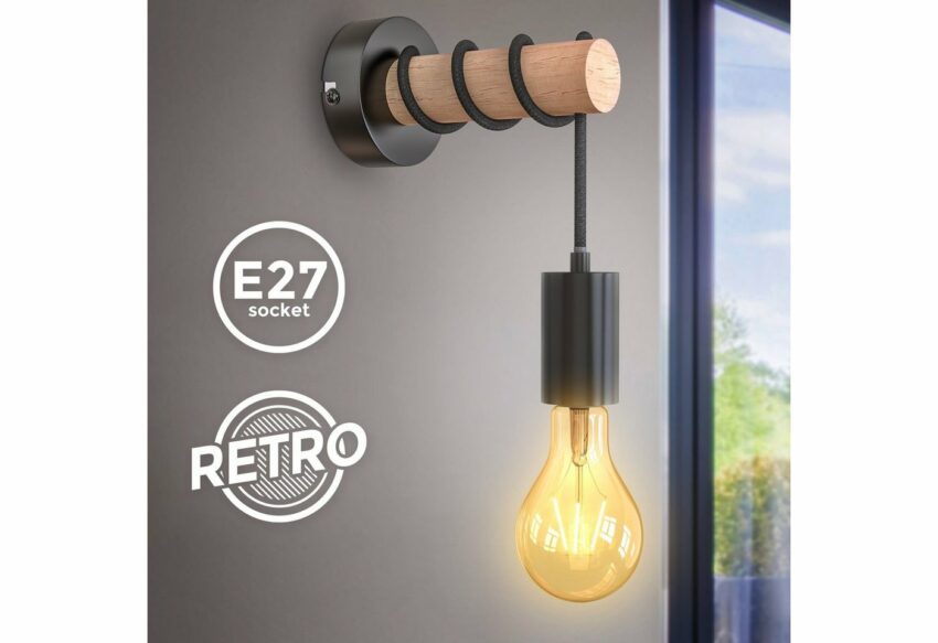 B.K.Licht Wandleuchte, Wandlampe 1 flammige Vintage Industrial Design Retro Lampe Stahl Holz Rund E27 ohne Leuchtmittel-Lampen-Ideen für dein Zuhause von Home Trends