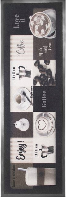Küchenläufer »ENJOY COFFEE«, Primaflor-Ideen in Textil, rechteckig, Höhe 6,5 mm, Motiv Kaffee, mit Schriftzug, Größe 50x150 cm, rutschhemmend, waschbar, Küche-Teppiche-Inspirationen