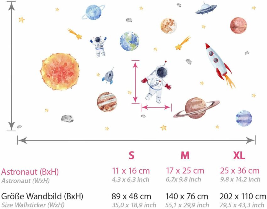 little DECO Wandtattoo »Little Deco Wandtattoo Sonnensystem mit Planeten & Astronaut«-Wandtattoos-Ideen für dein Zuhause von Home Trends