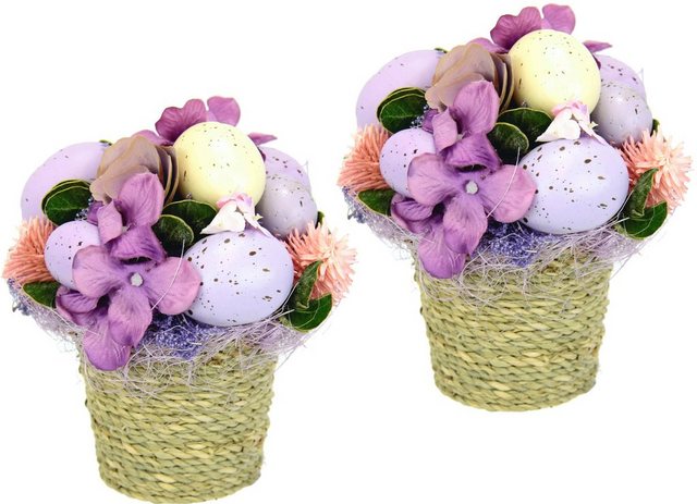 Kunstblume »Gesteck aus Blüten Eier«, I.GE.A., Höhe 15 cm, Im Topf, 2er Set, Blumengesteck-Kunstpflanzen-Inspirationen