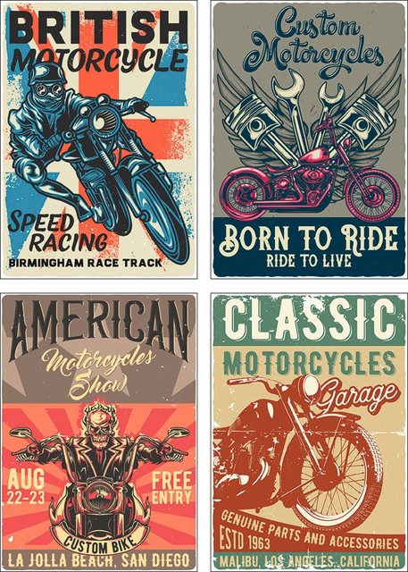 Artland Poster »Born to ride Totenkopf Motorradfahrer«, Sprüche & Texte (4 Stück), Poster, Wandbild, Bild, Wandposter-Bilder-Inspirationen