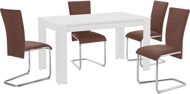 Homexperts Essgruppe »Nick3-Mulan«, (Set, 5-tlg), mit 4 Stühlen, Tisch in weiß, Breite 140 cm-Essgruppen-Inspirationen