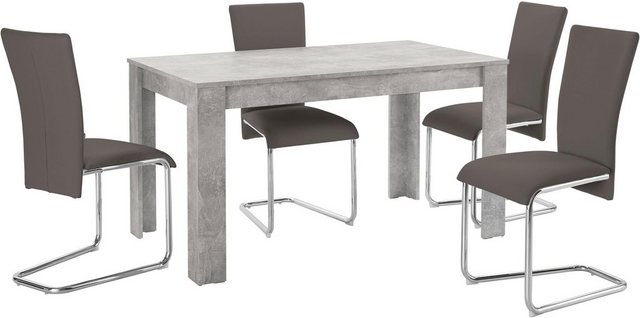 Homexperts Essgruppe »Nick3-Mulan«, (Set, 5-tlg), mit 4 Stühlen, Tisch in Beton-Optik, Breite 140 cm-Essgruppen-Inspirationen