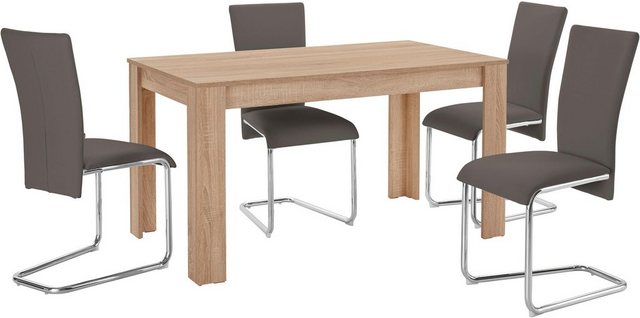 Homexperts Essgruppe »Nick3-Mulan«, (Set, 5-tlg), mit 4 Stühlen, Tisch in eichefarben sägerau, Breite 140 cm-Essgruppen-Inspirationen