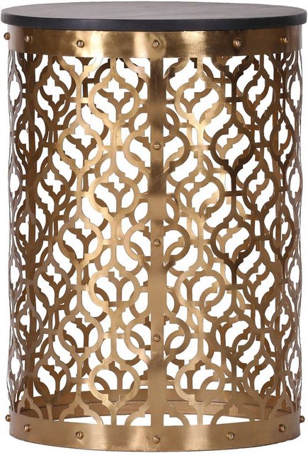 Leonique Beistelltisch »Menton«, mit kunstvollem Metallgestell in gold und dunkler Massivholzplatte-Tische-Inspirationen