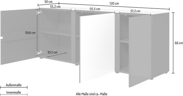 GERMANIA Lowboard »Ideeus«, Breite 164 cm, Fronten und Oberboden mit Glasauflagen in verschiedenen Farben-Lowboards-Inspirationen