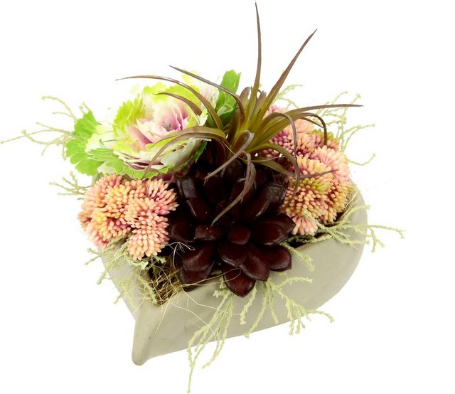 Kunstblume Succulenten/Zierkohl, I.GE.A., Höhe 16 cm, im herzförmigen Topf-Kunstpflanzen-Inspirationen