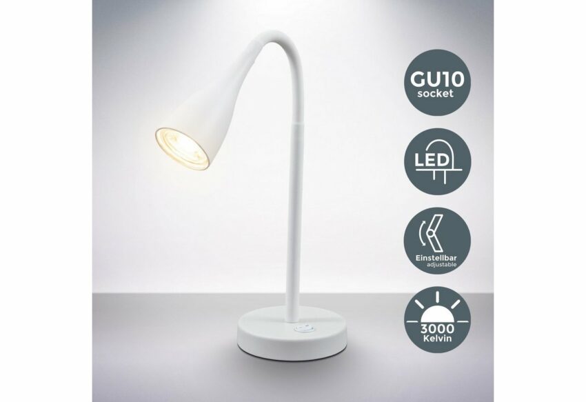 B.K.Licht LED Tischleuchte, LED Schreibtischlampe flexibel verstellbar Kippschalter 5W 400 Lumen GU10 3.000K weiß-Lampen-Ideen für dein Zuhause von Home Trends