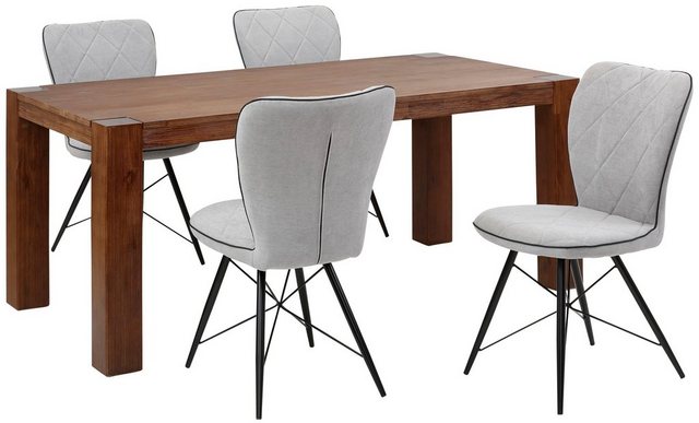 Home affaire Essgruppe »Gimbi«, (Set, 5-tlg), bestehend aus 1 Esstisch aus massivem Holz und 4 Stühlen mit schönem Webstoff Bezug-Essgruppen-Inspirationen