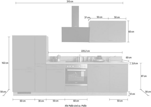 Express Küchen Küchenzeile »Scafa«, ohne E-Geräte, vormontiert, mit Vollauszug und Soft-Close-Funktion, Breite 310 cm-Küchenzeilen-Inspirationen