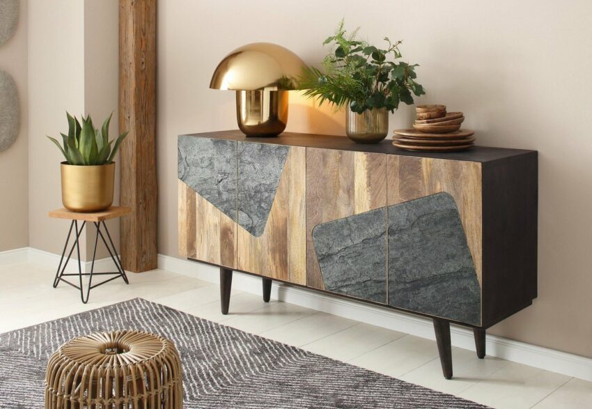 Home affaire Sideboard »Rocks«, aus schönem massivem Mangoholz, mit schwarzen rechteckigen Absetzungen auf den Türfronten, Breite 162 cm-Sideboards-Ideen für dein Zuhause von Home Trends
