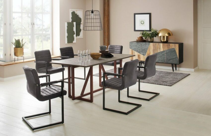 Home affaire Esstisch »Beton«, aus schönem massiven Mangoholz, Tischplatte im Beton-Optik Look, Breite 180 cm-Tische-Ideen für dein Zuhause von Home Trends