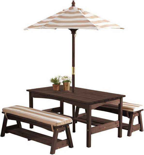 KidKraft® Kindersitzgruppe »Gartentischset dunkelbraun«, mit Sitzauflagen und Sonnenschirm, beige-weiß gestreift-Sitzgarnituren-Inspirationen