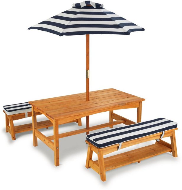 KidKraft® Kindersitzgruppe »Gartentischset hellbraun«, mit Sitzauflagen und Sonnenschirm, marineblau-weiß gestreift-Sitzgarnituren-Inspirationen
