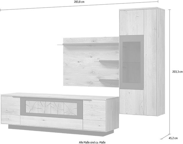 WÖSTMANN MARKENMÖBEL Wohnzimmer-Set »WM 1910«, Modell 0006S und 0006SB, wahlweise mit Beleuchtung, wahlweise mit Gleitern, wahlweise mit Hängeelement links oder rechts-Wohnwände-Inspirationen