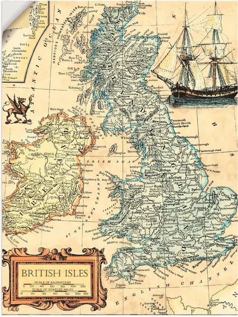 Artland Wandbild »Britische Inselkarte«, Landkarten (1 Stück), in vielen Größen & Produktarten - Alubild / Outdoorbild für den Außenbereich, Leinwandbild, Poster, Wandaufkleber / Wandtattoo auch für Badezimmer geeignet-Bilder-Inspirationen