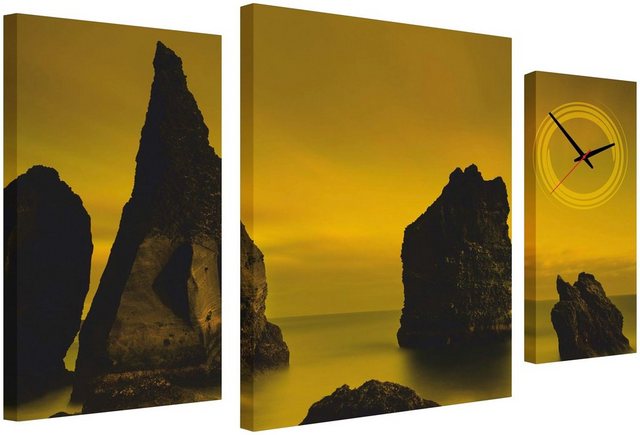 Conni Oberkircher´s Bild mit Uhr »Sepia Coast - Sepia Küste«, Meer (Set), mit dekorativer Uhr, Klippen, Sonnenuntergang, Natur-Bilder-Inspirationen