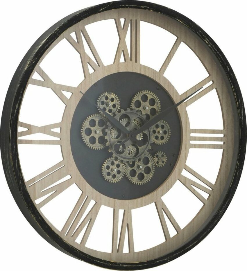 my home Wanduhr »Takto« (XXL, rund, Ø 57 cm groß, aus Metall & Holz, römische Ziffern, dekorative Zahnräder)-Uhren-Ideen für dein Zuhause von Home Trends
