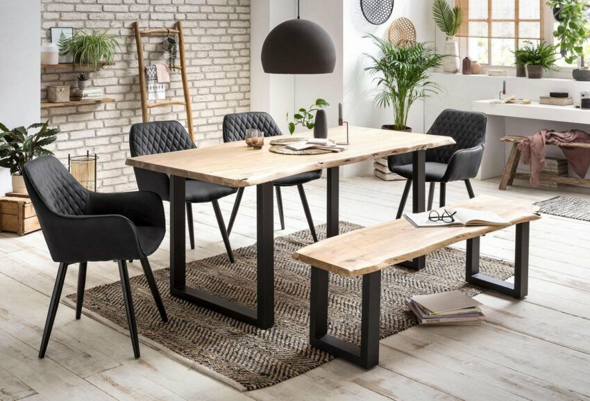 Premium collection by Home affaire Sitzbank »Manhattan«, mit Baumkantenoptik und Gestell U-Form aus schwarzem Metall-Sitzbänke-Ideen für dein Zuhause von Home Trends