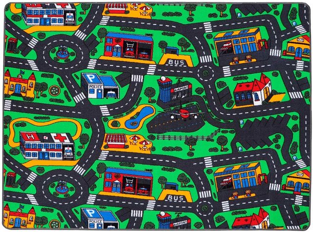 Kinderteppich »CITY«, Primaflor-Ideen in Textil, rechteckig, Höhe 5 mm, Straßen-Spiel-Teppich, Straßenbreite ca. 9 cm, Kinderzimmer-Teppiche-Inspirationen