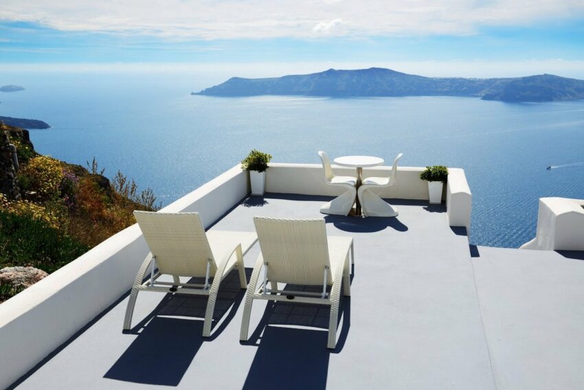 Papermoon Fototapete »Sea View Terrace in Santorini«, glatt-Tapeten-Ideen für dein Zuhause von Home Trends