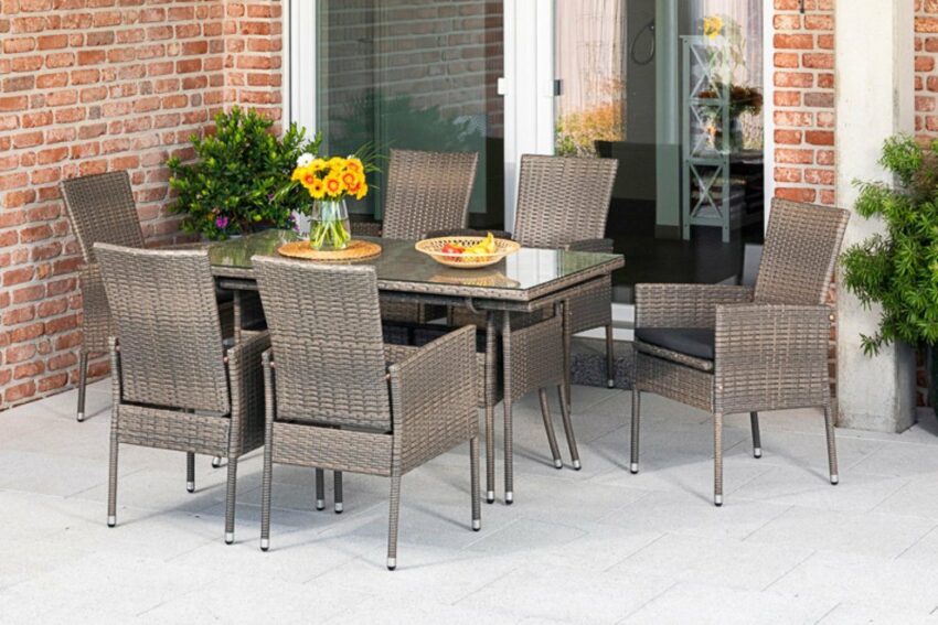 MERXX Garten-Essgruppe »Sevilla«, (7-tlg), 6 Sessel mit SItzkissen, ausziehbarer Tisch, steinbeige-Gartenmöbel-Sets-Ideen für dein Zuhause von Home Trends