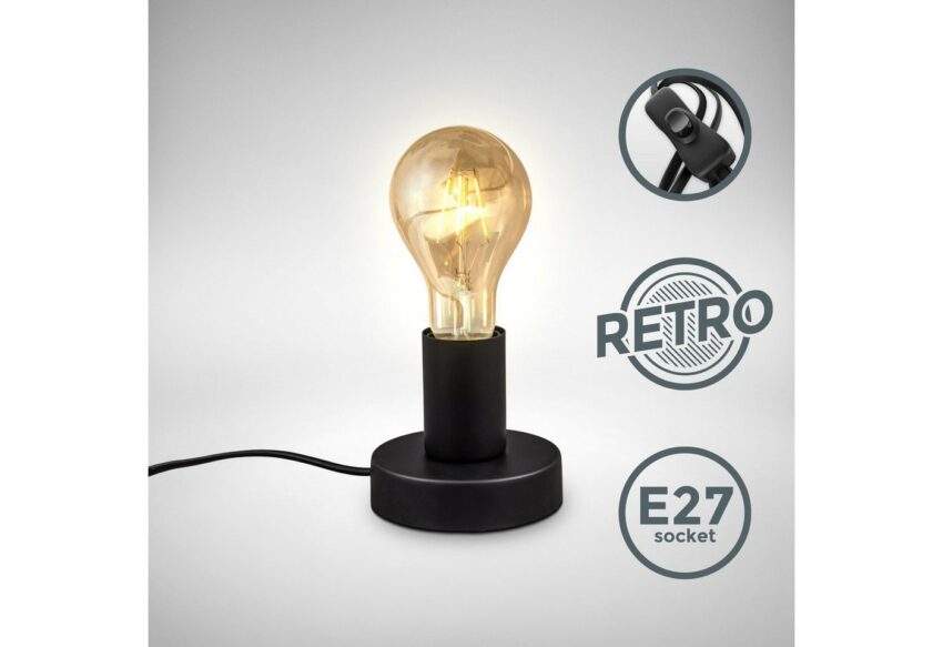 B.K.Licht Tischleuchte, Vintage Tischlampe, mit Kabelschalter, Retro Nachttischlamp, Tischlampe, E27, Matt-Schwarz, ohne Leuchtmittel, Ø10cm-Lampen-Ideen für dein Zuhause von Home Trends