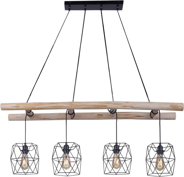 Leuchten Direkt LED Pendelleuchte »EDGAR«, Kombination aus lackierten Metallkörbchen & rustikalem Holz, Leiter-Optik-Lampen-Inspirationen