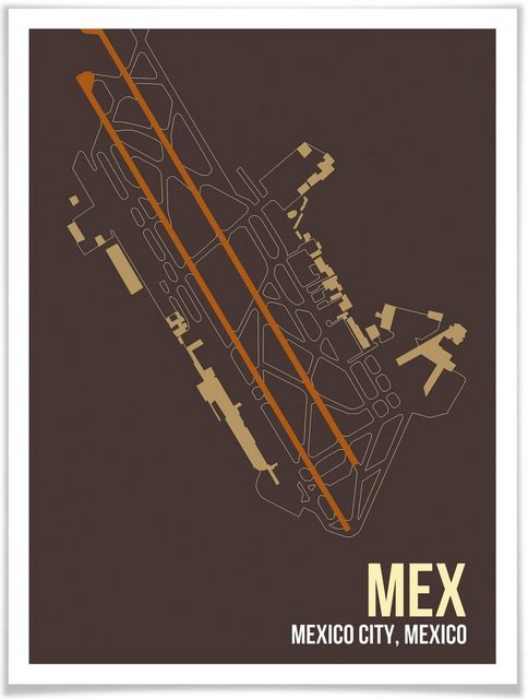 Wall-Art Poster »Wandbild MEX Grundriss Mexico City«, Grundriss (1 Stück), Poster, Wandbild, Bild, Wandposter-Bilder-Inspirationen