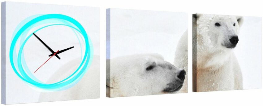 Conni Oberkircher´s Bild mit Uhr »White Bears - Eisbären«, Eisbär (Set), mit dekorativer Uhr, Wildtiere-Bilder-Ideen für dein Zuhause von Home Trends