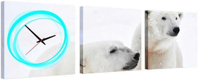 Conni Oberkircher´s Bild mit Uhr »White Bears - Eisbären«, Eisbär (Set), mit dekorativer Uhr, Wildtiere-Bilder-Inspirationen