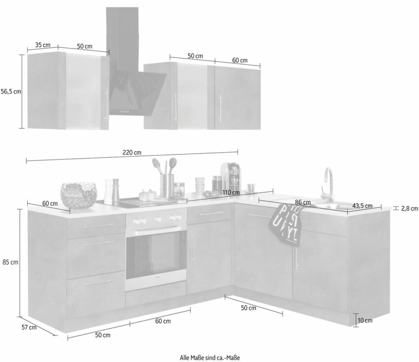 wiho Küchen Winkelküche »Cali«, ohne E-Geräte, Stellbreite 220 x 170 cm-Küchenzeilen-Ideen für dein Zuhause von Home Trends