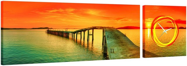 Conni Oberkircher´s Bild »Sunset Paradise - Sonniges Paradies«, Boote & Schiffe (Set), mit dekorativer Uhr, Steeg, Brücke, Urlaub, Entspannung-Bilder-Inspirationen
