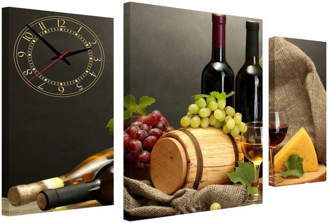 Conni Oberkircher´s Bild mit Uhr »Wine & Cheese - Wein und Käse«, Wein (Set), mit dekorativer Uhr, Flaschen, Fässer, Trauben-Bilder-Inspirationen