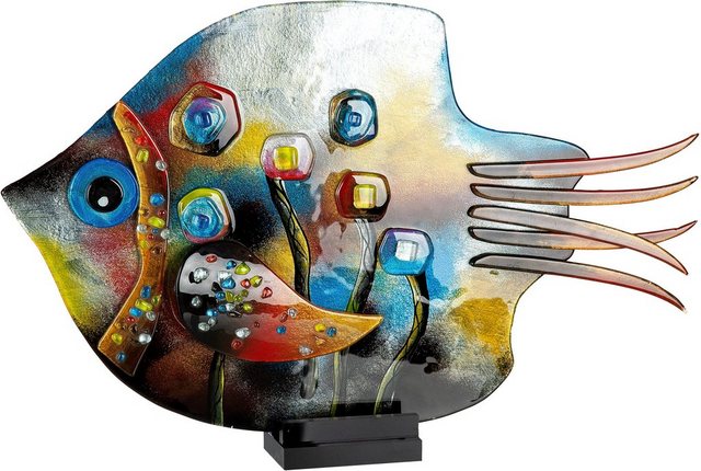 GILDE GLAS art Dekofigur »Skulptur Fisch Fresh Flowers« (1 Stück), Dekoobjekt, Tierfigur, Höhe 39,5 cm, aus durchgefärbten Glas, in Handarbeit gefertigt & handbemalt, Wohnzimmer-Figuren-Inspirationen