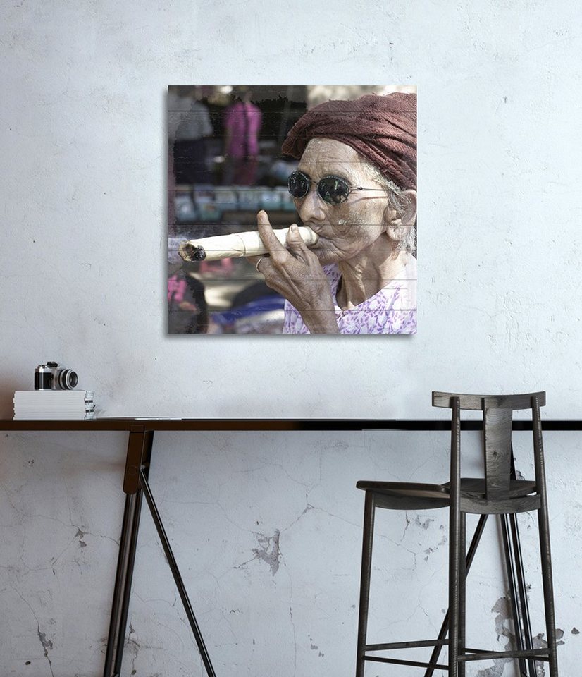 queence Holzbild »Cubanische Frau mit Zigarre«, 40x40 cm-Bilder-Ideen für dein Zuhause von Home Trends