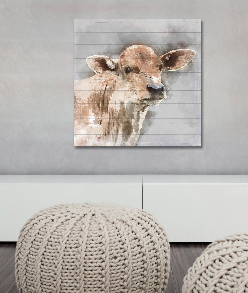 queence Holzbild »Verwaschenes Kalb«, 40x40 cm-Bilder-Ideen für dein Zuhause von Home Trends