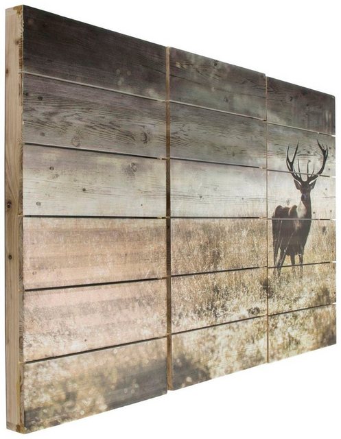 Art for the home Holzbild »Woodland Stag«, Hirsche (3 Stück)-Bilder-Inspirationen