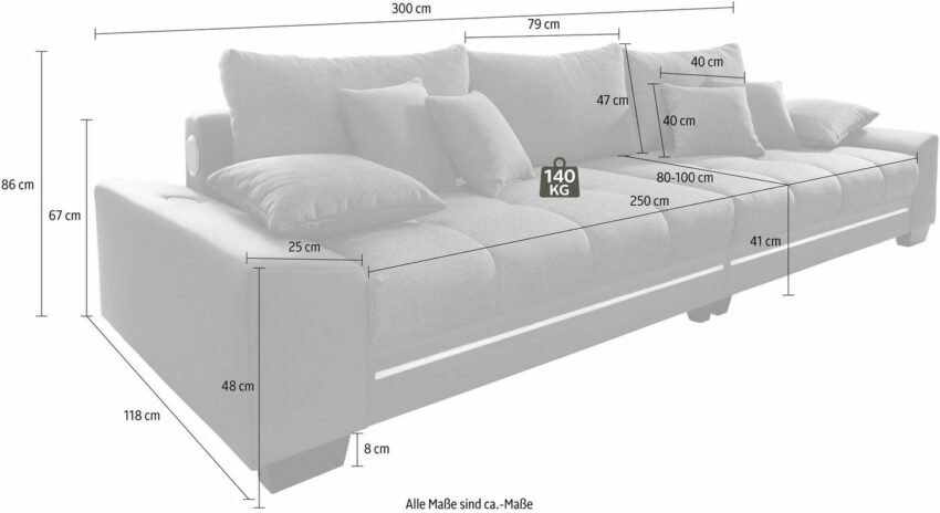 Nova Via Big-Sofa, wahlweise mit Kaltschaum (140kg Belastung/Sitz), mit RGB-LED-Beleuchtung und Bluetooth-Soundsystem-Sofas-Ideen für dein Zuhause von Home Trends