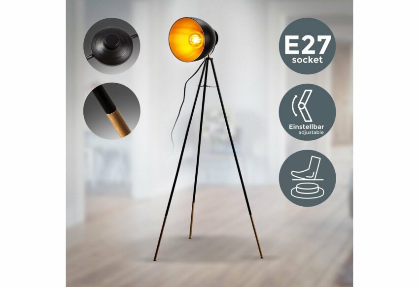 B.K.Licht Stehlampe, LED Stehleuchte Retro Design Vintage Standleuchte Metall schwarz gold E27-Lampen-Ideen für dein Zuhause von Home Trends