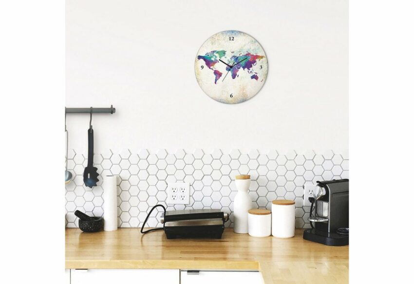 Artland Wanduhr »Glasuhr rund bunte Weltkarte«-Uhren-Ideen für dein Zuhause von Home Trends