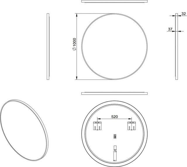 Talos Dekospiegel, rund, mit indirekter LED Beleuchtung in schwarz matt Ø 100 cm-Spiegel-Inspirationen