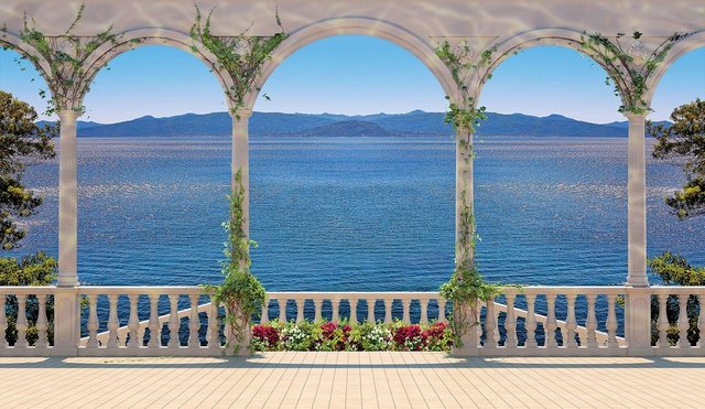Papermoon Fototapete »Terrace with Colonnade«, glatt-Tapeten-Inspirationen