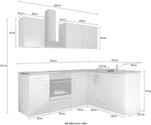 RESPEKTA Winkelküche »Ulm«, mit E-Geräten, Stellbreite 220 x 172 cm-Küchenzeilen-Inspirationen