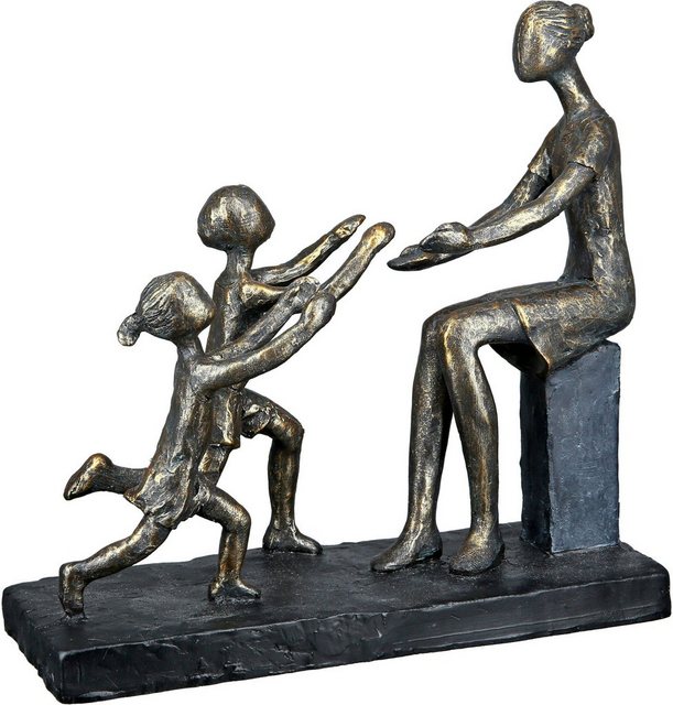 Casablanca by Gilde Dekofigur »Skulptur In meine Arme, bronzefarben/grau« (1 Stück), Dekoobjekt, Höhe 23 cm, Mutter mit Kindern, auf schwarzer Basis, antikfinish, Wohnzimmer-Figuren-Inspirationen