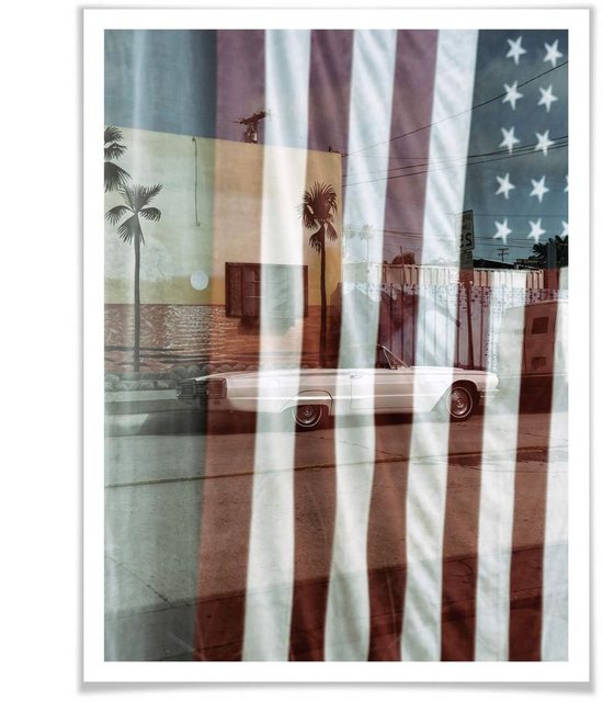 Wall-Art Poster »Flagge Amerika Reflection USA«, Autos (1 Stück), Poster, Wandbild, Bild, Wandposter-Bilder-Inspirationen