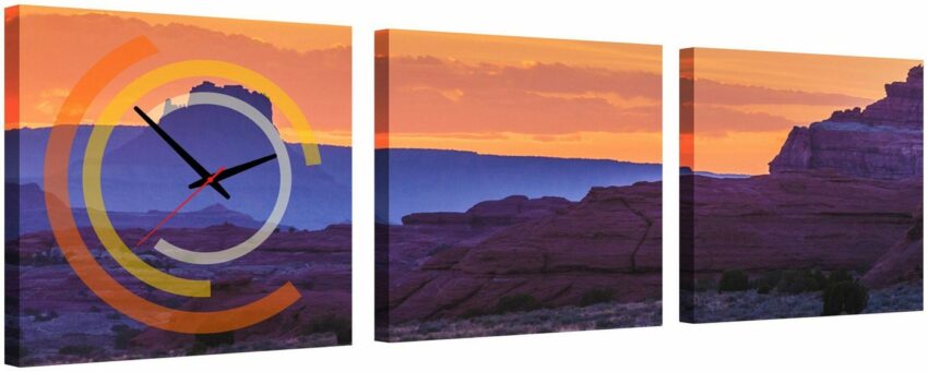 Conni Oberkircher´s Bild mit Uhr »Violet Rocks - Berge im Sonnenuntergang«, Berge (Set), mit dekorativer Uhr, Panorama, Entspannung, Natur-Bilder-Ideen für dein Zuhause von Home Trends
