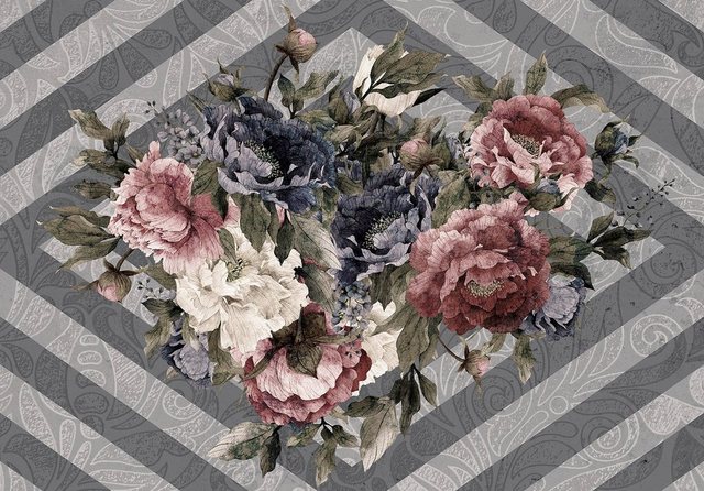 Consalnet Papiertapete »Blumenstrauß/Streifen«, floral-Tapeten-Inspirationen