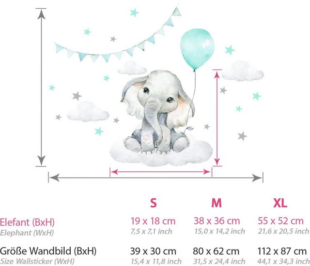 little DECO Wandtattoo »Little Deco Wandtattoo Elefant mit Luftballon mint & Sterne«-Wandtattoos-Inspirationen
