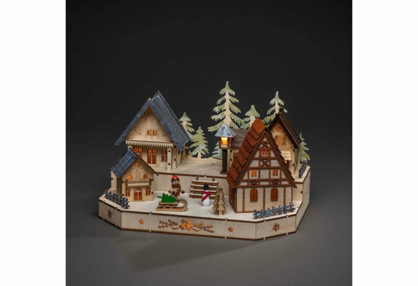 KONSTSMIDE Weihnachtsdorf, LED Holzsilhouette, Dorf mit Schneemann, Kind und Schlitten-Weihnachtsdörfer-Ideen für dein Zuhause von Home Trends